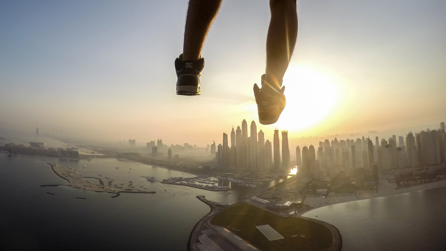 Glide Paragliding sky Foot above dubai city flying
